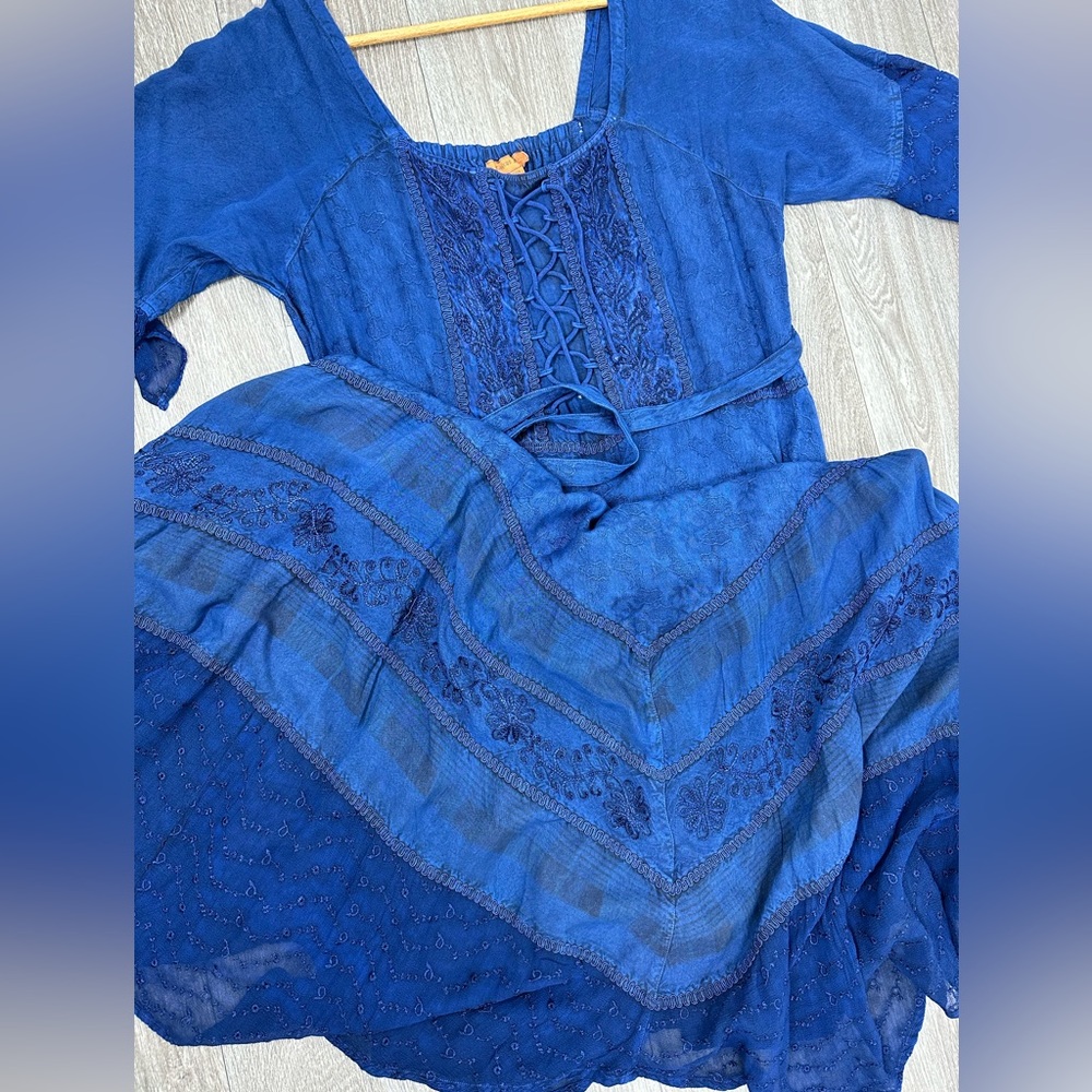 Sakkas Blue Embroidered Fairy Style Dress Sapphire Size 1X 2X